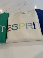 Esprit Women’s Logo-Multicolor Sweatshirt Crewneck Blue RETRO-New With Tags