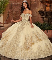 Gold Champagne Off Shoulder Quinceanera Dresses Lace Beaded Ball Gown Prom