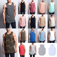 Victorious Men’s Basic Long Length Curved Hem Tank Top Sleeveless T-SHIRTS -TT47