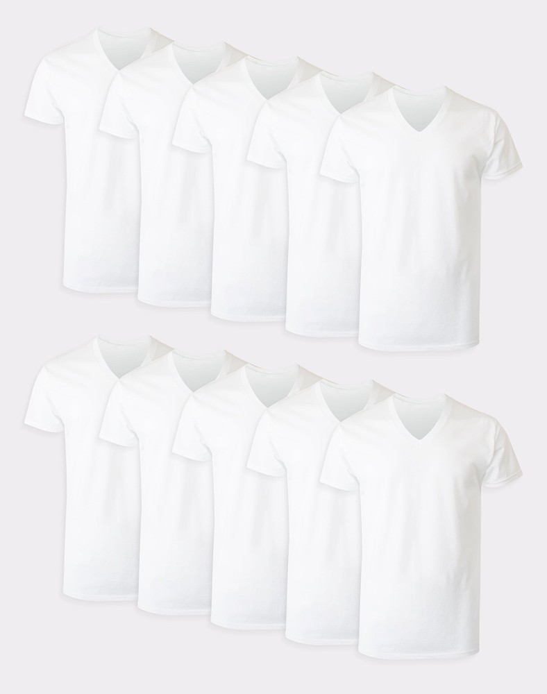 Hanes Men’s Undershirt 10-Pack ComfortSoft White V-Neck T-Shirt Tee Short Sleeve