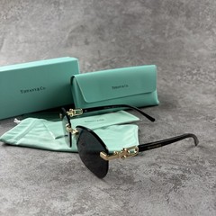 New In Box – Tiffany Rimless Sunglasses Women’s Gold Frame Blue Tinted Lenses