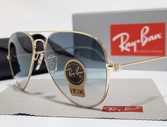 Ray-Ban RB3025 Aviator Pilot Sunglasses Gold Frame Glass Gradient Blue Lens 58mm