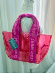 Star Wars Pink Clear PVC Tote Bag Plush Fuzzy Strap Transparent Handbag Beach NW