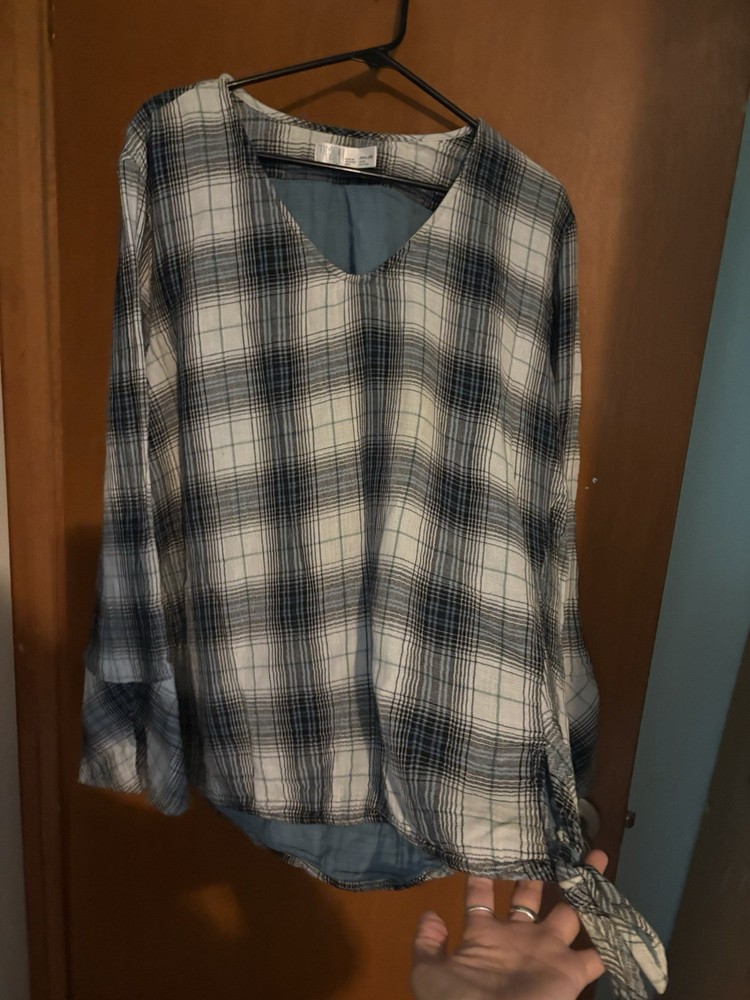 Time and Tru Women’s Plus XXXL Long Sleeve Plaid Woven Cotton Blouse (3-86)