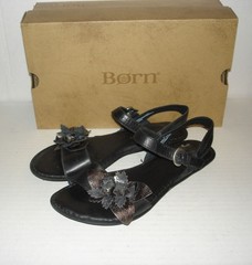 BORN Women’s Black/Bronze Leather Slingback Flat Sandals Size 7 M US / 38 EUR