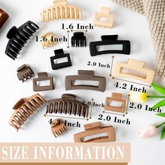 16 PCS Large Matte Claw Hair Clips – 4 Styles & Colors, Strong Hold for Thick &
