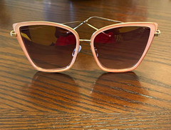 Women’s Cat Eye Sunglasses Pink Solid Frame Brown Tinted Lenses Plastic Metal