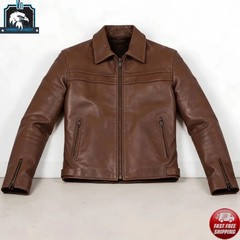 Men’s Brown Leather Cafe Racer Jacket Classic Vintage Motorcycle Handmade Coat