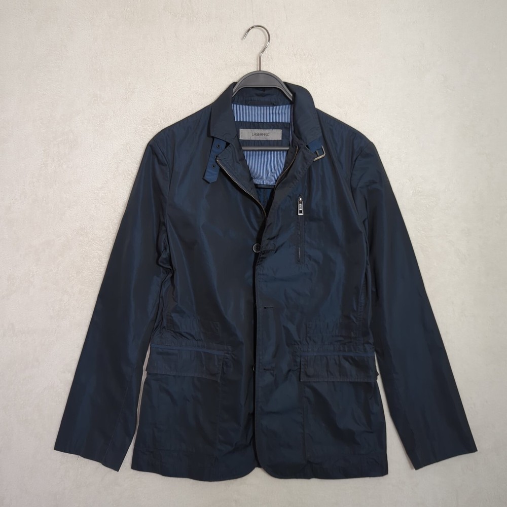 Karl LAGERFELD Elegant Jacket Men’s Navy Blue Sz.S/M US38 EU48 Shiny Nylon Rain