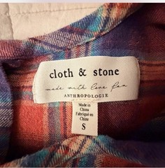 Cloth & Stone Red Blue Plaid Button Back Fringe Raw Hem Blouse Women S