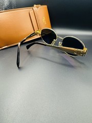 CELINE Men’s Oval Sunglasses Gold Metal Frame Black Tinted Plastic Lenses