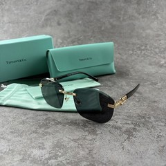 New In Box – Tiffany Rimless Sunglasses Women’s Gold Frame Blue Tinted Lenses
