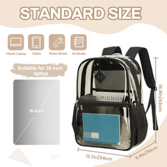 Clear Backpack, Heavy Duty See through Book Bag for Work, Security, Concerts, Co
