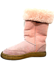 Genuine Australian Sheepskin Mid-Calf Wedge Pink Suede Boots Pull-On:8 M US/38EU