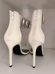 Liliana White Clear Stiletto Heels Open Toe Ankle Strap Zip