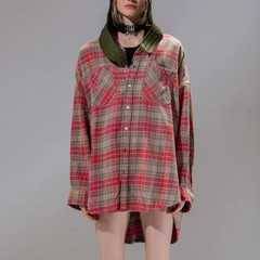 R13 DROP NECK WORKSHIRT Loose-shouldered Stylish Layered Classic Plaid Size S