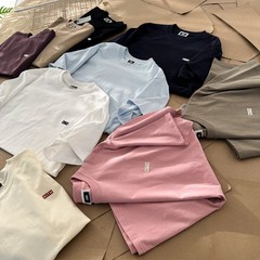 Kith Simple Flocked Small Box Logo Loose Neck Solid Color Short Sleeve Couple