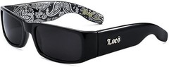 Locs Hardcore Sunglasses – Black Frame with Blue Paisley Interior – UV Protectio