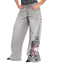 Ed Hardy Pink Skull Flame Baggy Jean Embroidered – WEHD8500-9