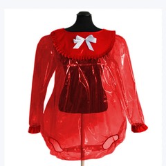 Lockable Patchwork Romper Button Open Crotch Plastic Puff Long Sleeve Bodysuit