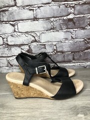 UGG Black Leather Casual Cork Wedge Ankle Strap Sandals Women’s Sz 7M US/38EU