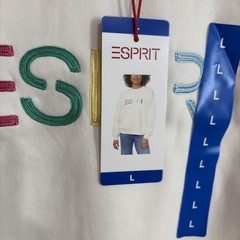 Esprit Women’s Logo Fleece Crewneck Sweatshirt Cream Viral 80’s Costco LARGE NEW