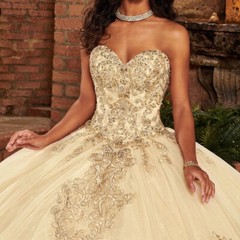 Gold Champagne Off Shoulder Quinceanera Dresses Lace Beaded Ball Gown Prom