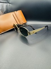 CELINE Men’s Oval Sunglasses Gold Metal Frame Black Tinted Plastic Lenses