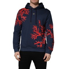 DOLCE & GABBANA Sweater Blue Cotton Coral Logo Hooded Men Sweatshirt IT48/US38/M