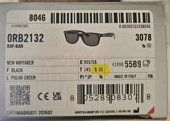 Ray-Ban ORB2132 New Wayfarer Black Frame Green Polarized Lens 55-18 UV400