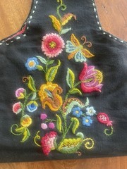 Vintage Black Floral Butterfly Hand Embroidered Cottagecore Loop Handle Purse