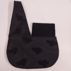 Lynne Jerome Black Beaded Silk Saddle Bag Unique Double Loop Handle Vintage