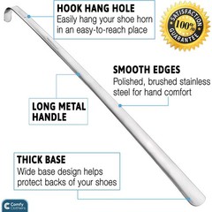 Extra Long Metal Shoe Horn 31″ Curved Handle Stainless Steel Mobility Aid for Se