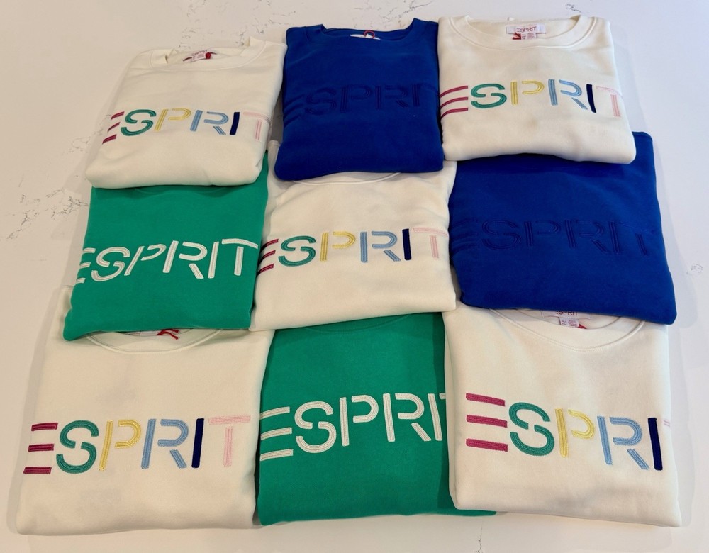 Esprit Women’s Logo-Multicolor Sweatshirt Crewneck Cream RETRO-New With Tags