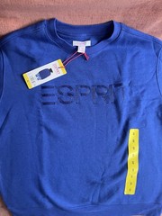 Esprit Women’s Logo Fleece Crewneck Sweatshirt Embroidered 80s Blue Size Small