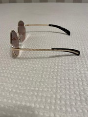 Chanel women Rimless Round Sunglasses Gold Metal Frame Brown Tinted Plastic Lens