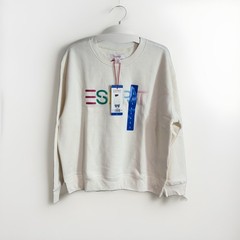 Esprit Women’s Logo Fleece Crewneck Sweatshirt Cream Viral 80’s Costco LARGE NEW