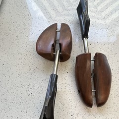 Wooden Spring Shoe Trees Pair with Metal Shafts and Black Plastic Handles