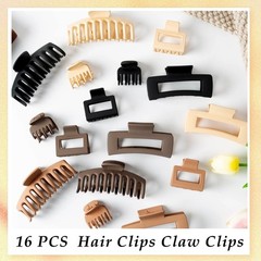16 PCS Large Matte Claw Hair Clips – 4 Styles & Colors, Strong Hold for Thick &
