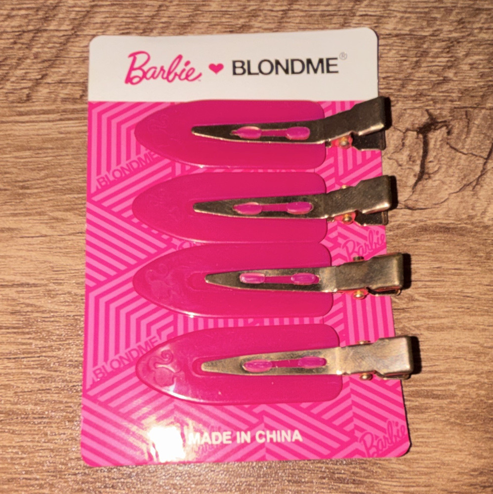 Barbie Pink Snap Hair Clips Set of 4, Metal/Plastic, Silver & Pink