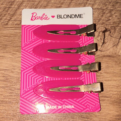 Barbie Pink Snap Hair Clips Set of 4, Metal/Plastic, Silver & Pink
