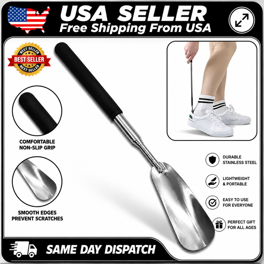 New Extra Long Handle Shoe Horn Stainless Steel Handled Metal Shoehorn Horns