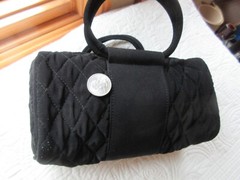 VERA BRADLEY SMALL QUILTED HANDBAG PURSE BLACK UNIQUE 4 LOOP HANDLES MICROFIBER