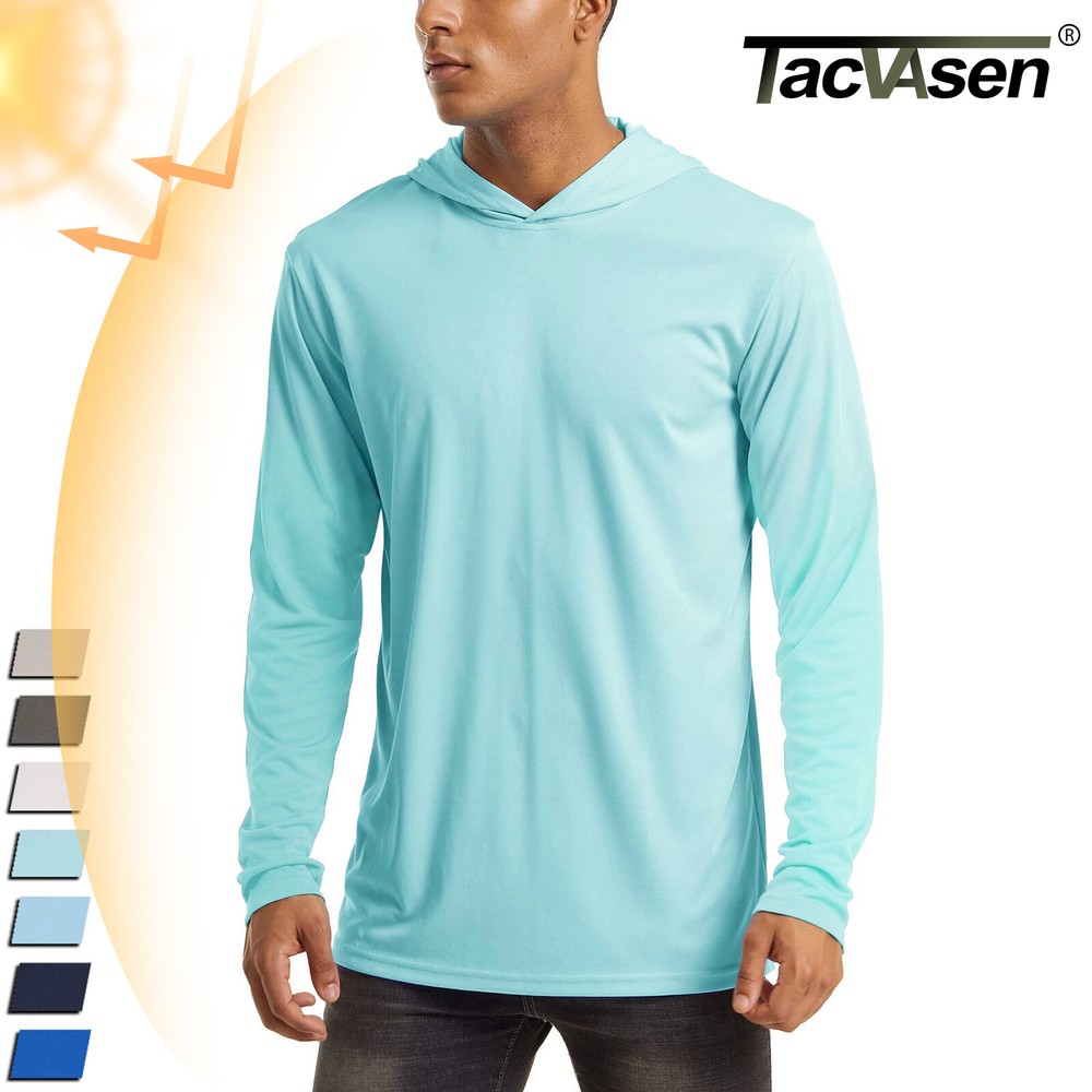UPF50+ Mens Outdoor Fishing Hoodie Sun Block Skin Protection Long Sleeve T-Shirt