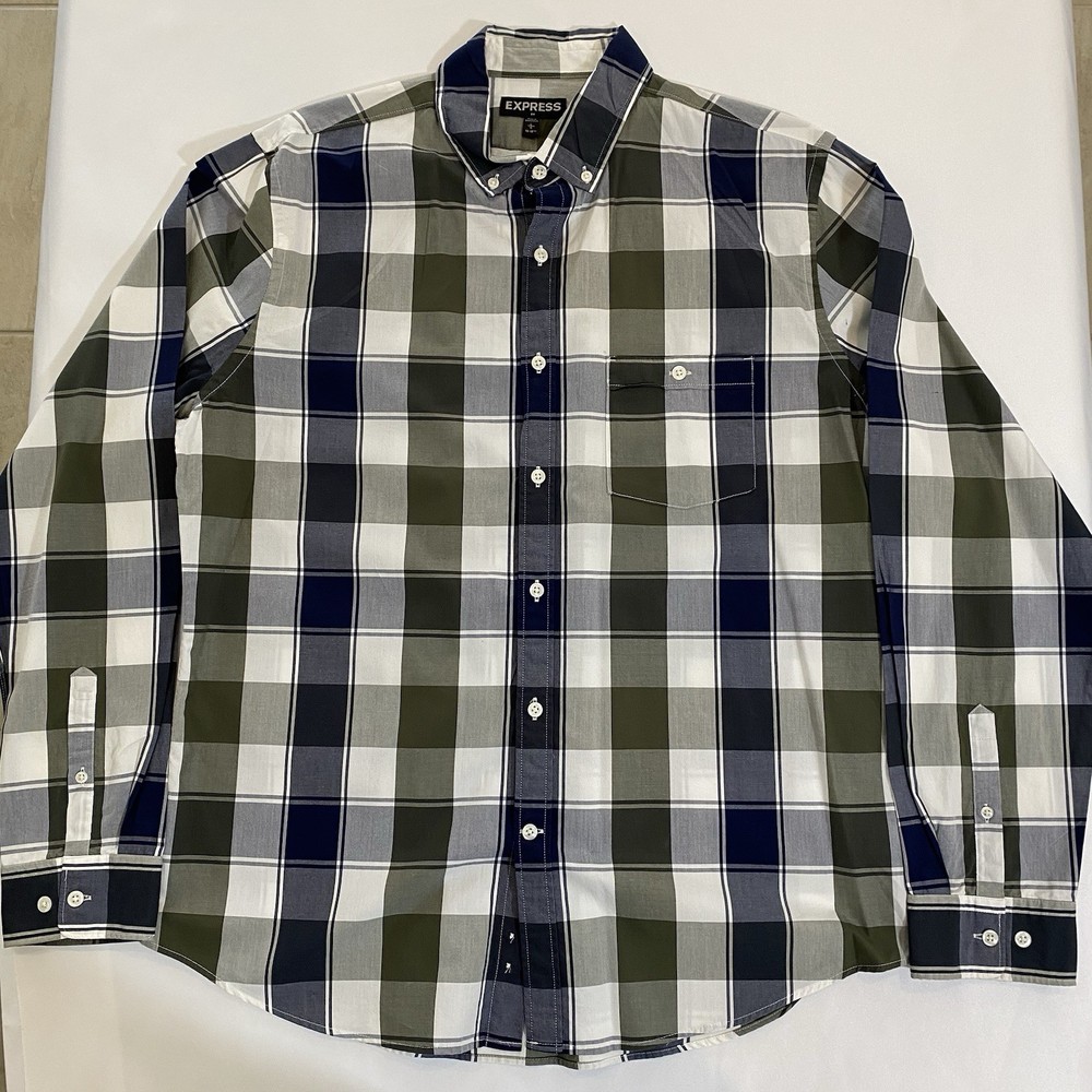 Express Modern Fit Men’s Plaid Long Sleeve Button-Down Cotton Shirt L