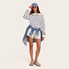 Women Rollneck Striped Pullover Sweater – Parke Navy Blue Striped XXL