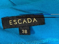 ESCADA “Duqua”Lagoon Blue Stretch Viscose Knit Ruched Sheath Dress sz.M US 38 EU