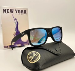 Ray-Ban RB4165 Justin Polarized Sunglasses Matte Black Blue Mirror Lens 54mm Men