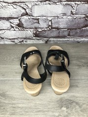 UGG Black Leather Casual Cork Wedge Ankle Strap Sandals Women’s Sz 7M US/38EU