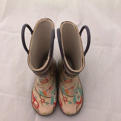 Oakiwear Perched Owls Loop Handle Rubber Rain Boots Size 7 EUC